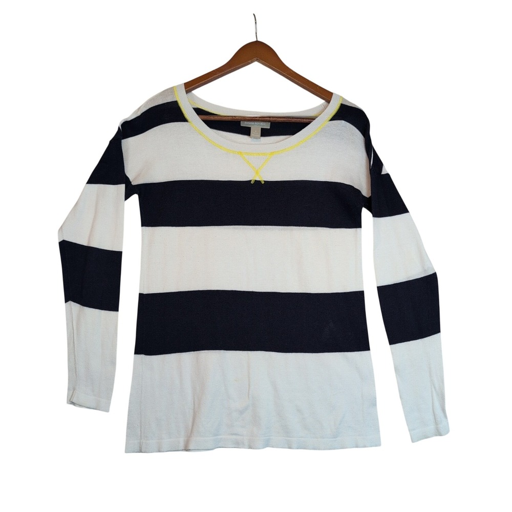 Banana Republic Mens Sm Navy White Striped Cotton Blend Sweater Office School